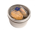 Small Round Acrylic Window Tin with 4 Biscuits